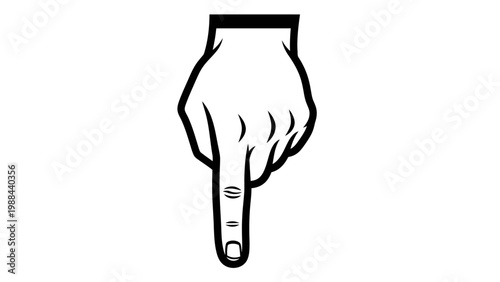 Hand pointing down with index finger, isolated on white background, gesture symbol