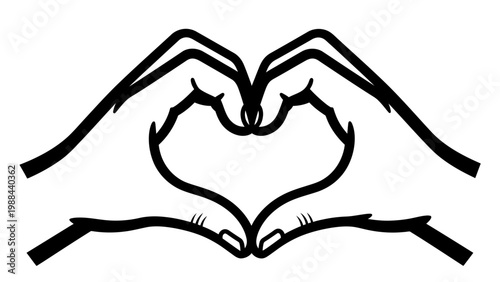 Heart Shape Hands Gesture Black and White Outline Vector Illustration