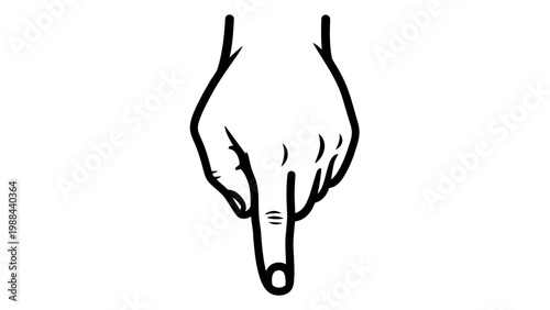 Hand pointing down with index finger, isolated on white background, gesture symbol
