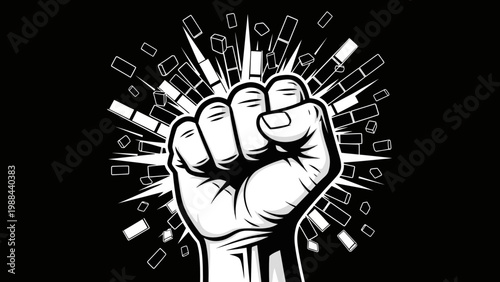 Fist Breaking Through Wall, Symbol of Power, Revolution, Strength, and Determination