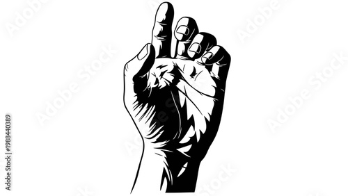 Black and White Hand Gesturing One Finger Up, Symbolizing Number One, Success, or Direction