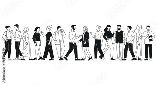 People walking in a line.