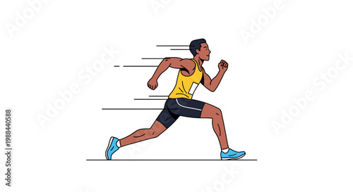 Professional Male Sprinter Athlete Running Fast on White Background - Flat Vector Illustration of Man Sprinting for Competition, Fitness, and Sports Concept