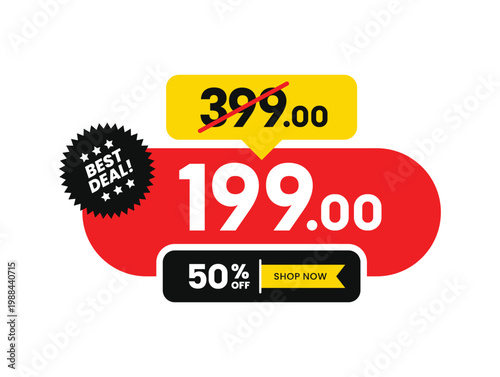 Price before and after, price tag label modern design with discount and sale, crossed old price, best deal text, speech bubble and round shape. Vector illustration