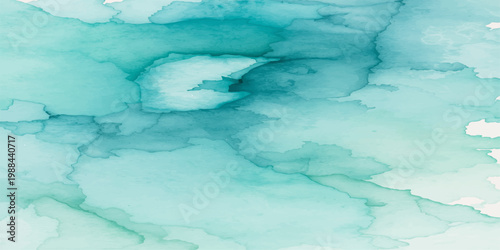 An abstract blue watercolor background depicting a clear turquoise ocean surface with rippling waves and liquid textures reflecting the clean summer light on a swimming pool