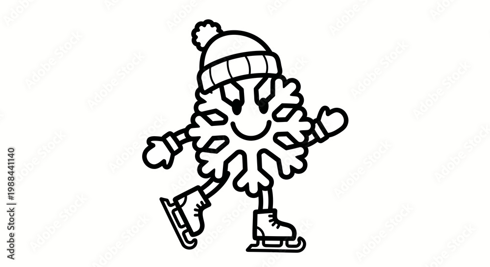 Fototapeta premium snowflake character ice skating in winter hat and gloves for kids activity