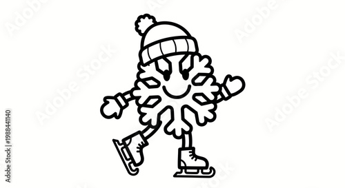 snowflake character ice skating in winter hat and gloves for kids activity