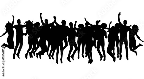 Group of people celebrating with arms raised in unison isolated on transparent background, Vector