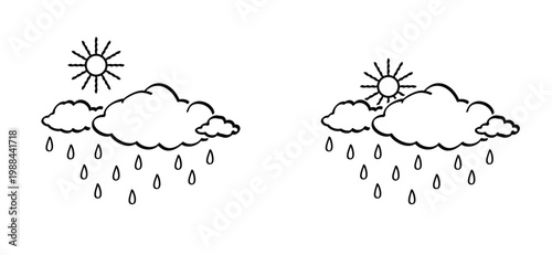 Cloud with rain. All seasons weather concept. Winter, summer, temperature attention. Hot, cold, sun, storm and clouds. Climate change, global climate cycle known as El Nino and La nina concept.