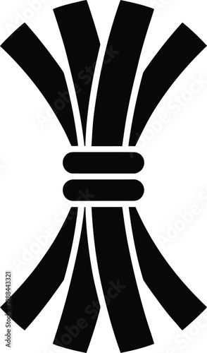Minimalist black silhouette illustration of a bundled wheat sheaf tied with two thick bands depicting agriculture harvest and rural farm life imagery