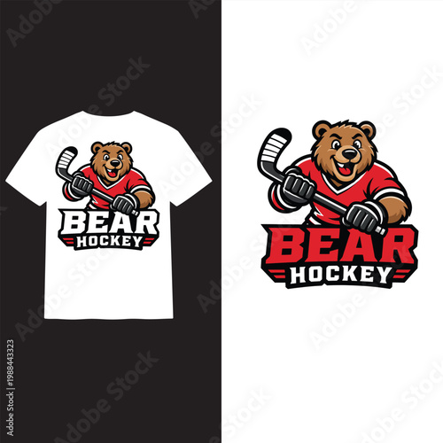 bear hockey mascot logo, t-shirt vector 