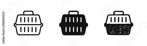 Pet Carrier Travel Crate Icon Set in Line, Solid, and Hand-Drawn Styles