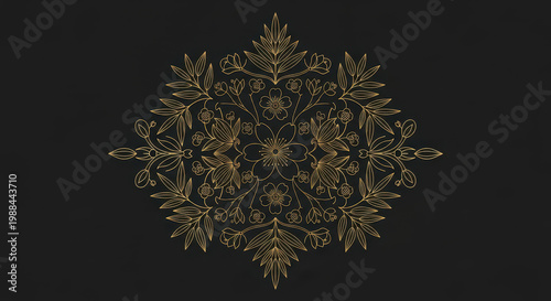 gold floral mandala on black background