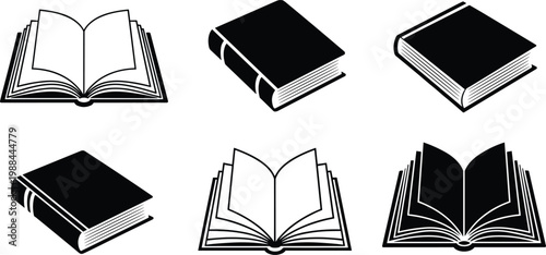 Book silhouettes collection, open and closed books vector icons, reading education concept illustration for library, school, publishing, and creative design projects