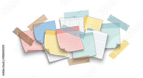 Pile of colorful torn paper scraps and sticky notes.