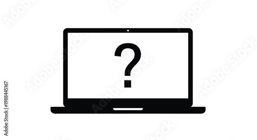 Εκτύπωση καμβά A simple black and white illustration depicts a laptop displaying a large questi