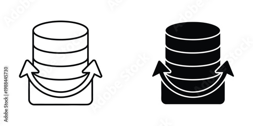 Data synchronization between two database systems illustrated with arrows