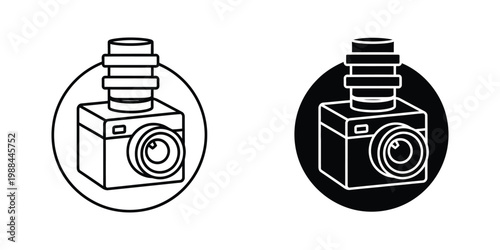 Contrasting camera icons with different background styles for design use