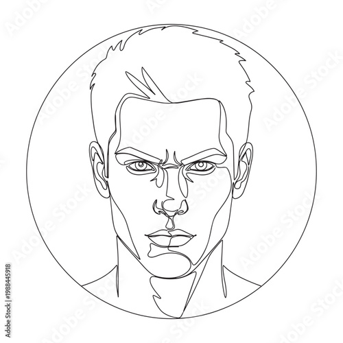angry man face vector illustration in circle frame flat design