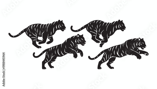 black and white silhouette set of Tiger very high quality vector illustration.