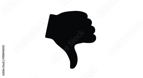 A stark silhouette depicts a hand giving a thumbs down gesture against a plain white background