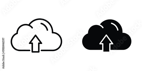 Contrasting icons depicting cloud upload functionality in different styles