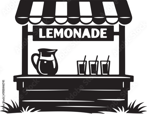 Clean black silhouette of lemonade stand with pitcher and glasses
