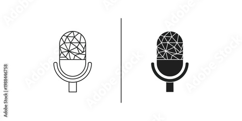 Contrast of a classic microphone icon with a modernized black and white version