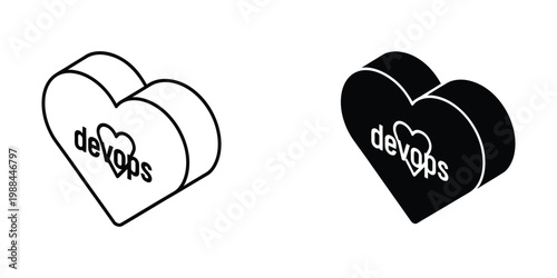 Two heart-shaped boxes symbolizing the union of development and operations in devops