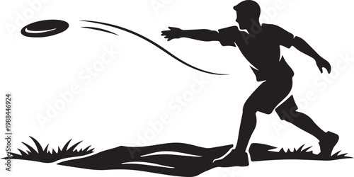 Clean black silhouette of frisbee being thrown in field