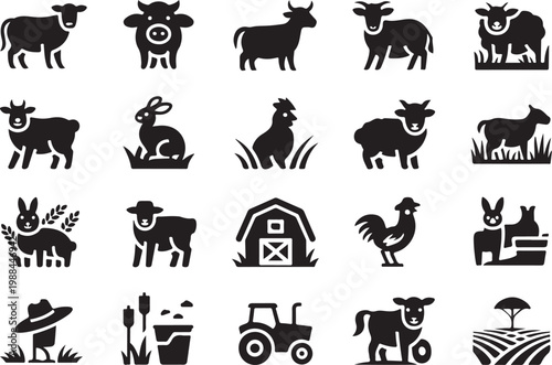 Collection of Farm Animals and Agricultural Icons sheep