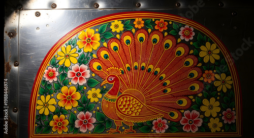 Vibrant Hand-Painted Rickshaw Art Detail - Bangladeshi Cultural Motif