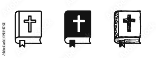Holy Bible Book Icon Set - Outline, Solid, and Hand-Drawn Religious Symbols for Christianity and Faith