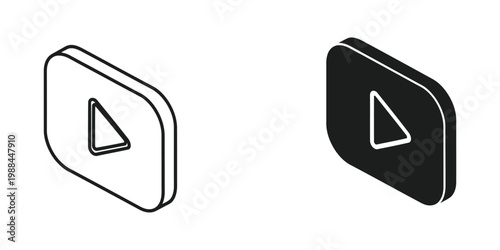 Isometric play and pause buttons in contrasting color schemes