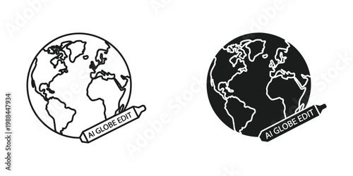 Contrasting globe icons with an edit label for modification themes