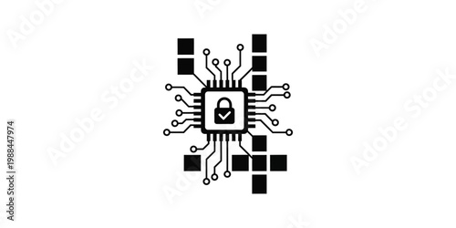 Secure microchip with padlock symbol integrated into circuit board design