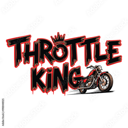 Throttle King logo with a motorcycle and crown on a white background design