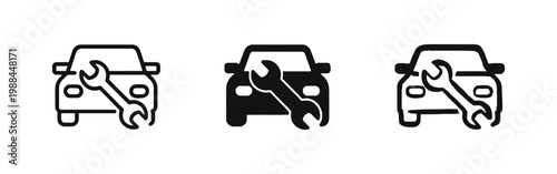 Car Repair and Service Icon Set with Wrench - Outline, Solid, and Hand-Drawn Automotive Symbols