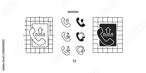 Evolution of telephone icons in modern design with directional arrows