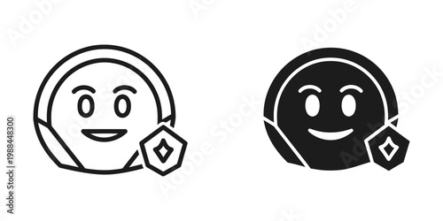 Happy emoticons with headphones and a diamond-shaped accessory on each side