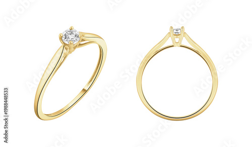 Cuadro en lienzo Gold engagement ring with diamond isolated PNG, luxury wedding jewelry on transp
