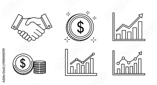 Business Icons Representing Finance Growth and Partnership.