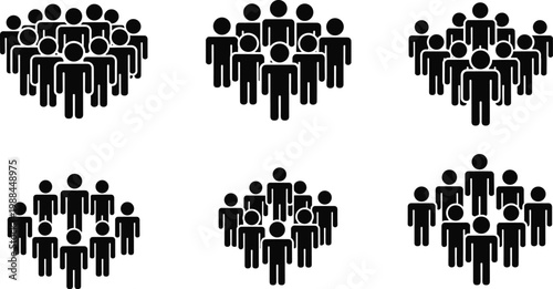 Group of people silhouettes forming heart shapes, community, teamwork and love concept vector illustration isolated on white background