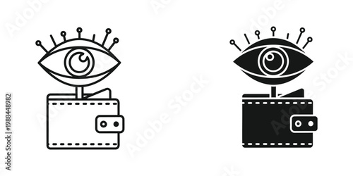 Surveillance eyes peering from a wallet illustration