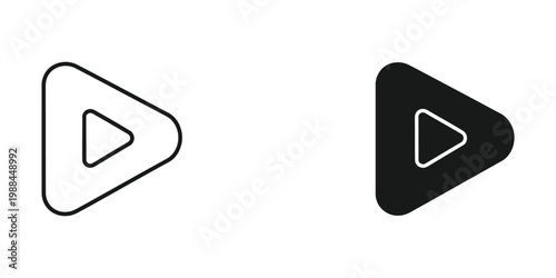 Two contrasting play button icons in different color schemes and styles