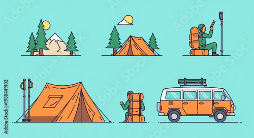Camping and Outdoor Adventure Icons Set.