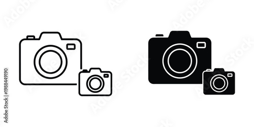 Comparison of two camera styles with their compact versions shown in silhouette