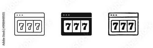 Online Slot Machine Browser Icon Set - Outline, Glyph, and Hand Drawn Styles