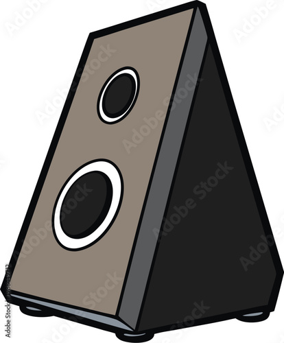 Professional black stereo audio speakers with a loud woofer and hi-fi bass technology isolated on a white background for studio music entertainment