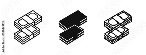 Stacks of Money Cash Bundles Icon Set - Outline, Glyph, and Hand Drawn Styles
